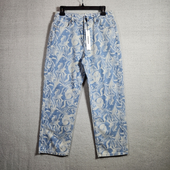 Vigoss Denim - Vigoss Womens Slim Straight Size 27 Light Blue and White Swirl Patterned Jeans